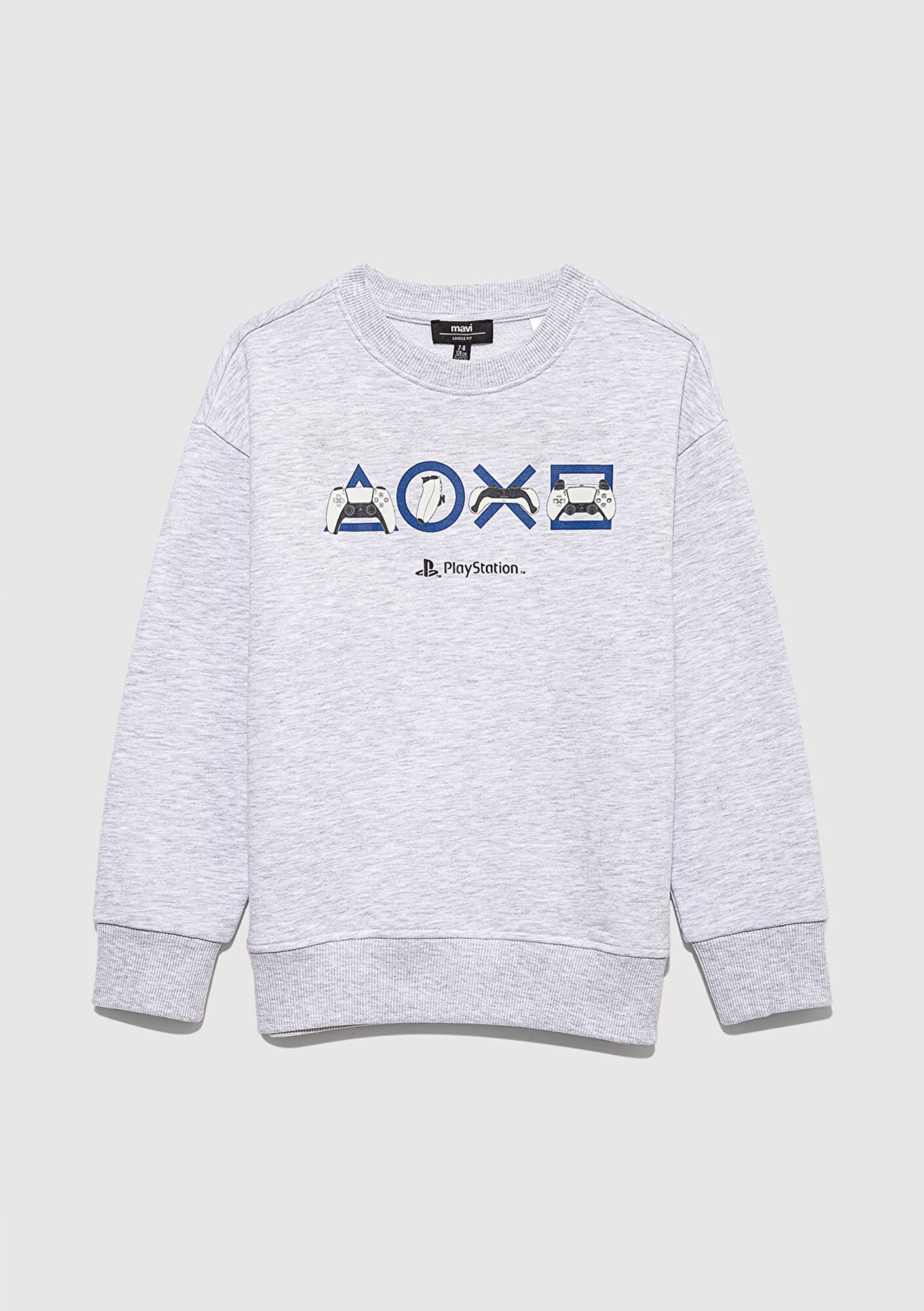  Mavi Playstation Baskılı Gri Sweatshirt 6S10132-88467