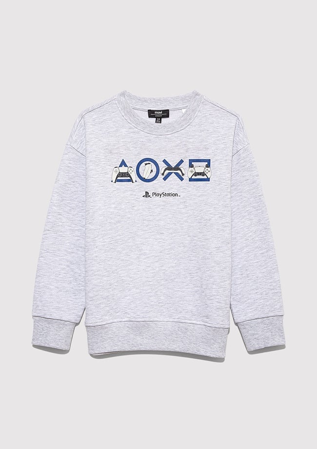 Mavi Playstation Baskılı Gri Sweatshirt 6S10132-88467