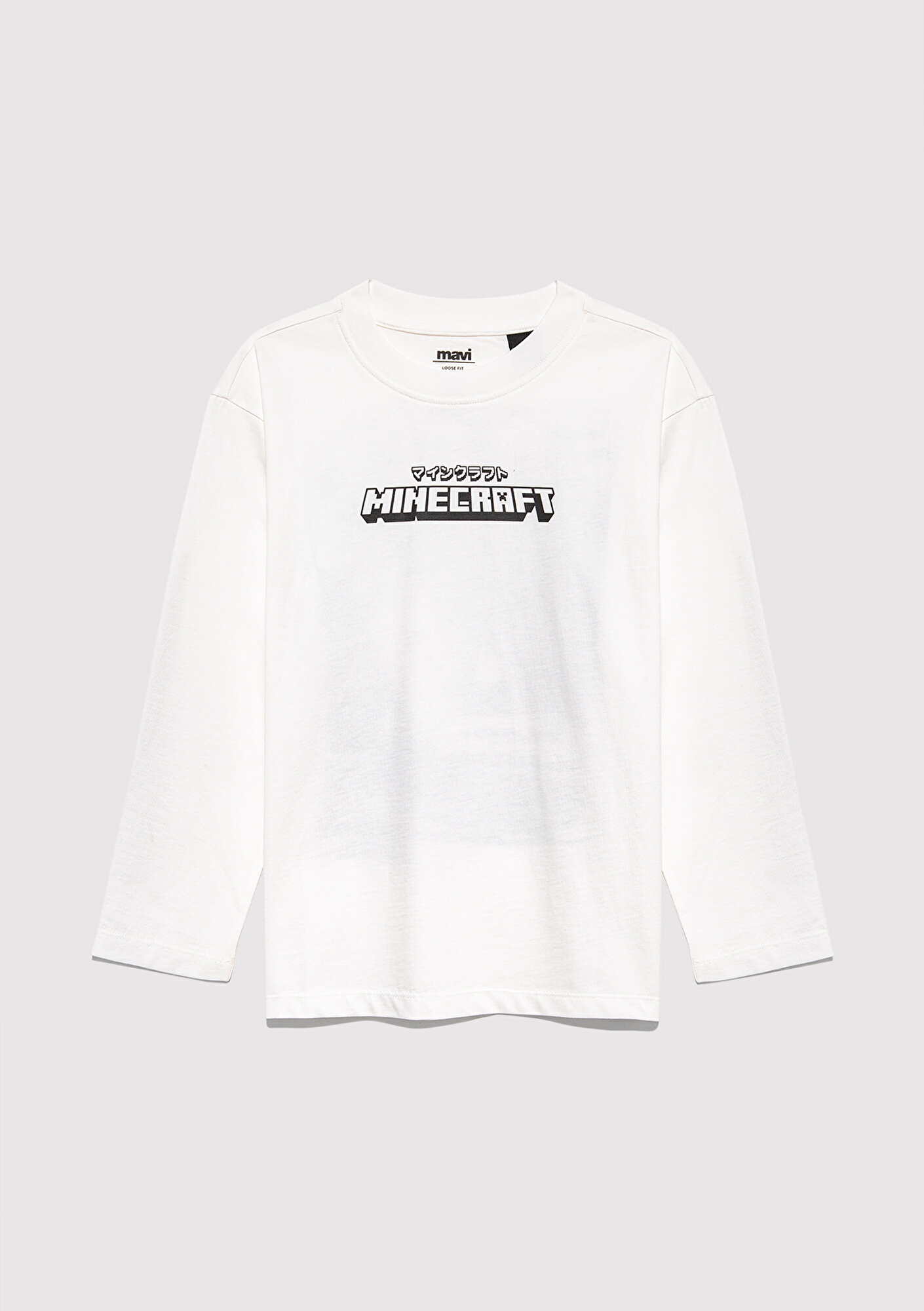  Mavi Minecraft Baskılı Ekru Tişört Loose Fit / Bol Rahat Kesim 6610378-70057