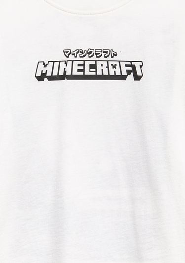  Mavi Minecraft Baskılı Ekru Tişört Loose Fit / Bol Rahat Kesim 6610378-70057