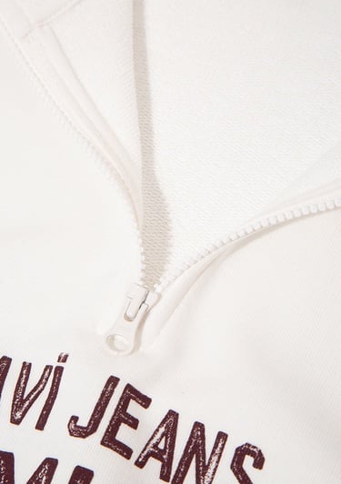  Mavi Baskılı Yarı Fermuarlı Beyaz Sweatshirt 7S10130-70057