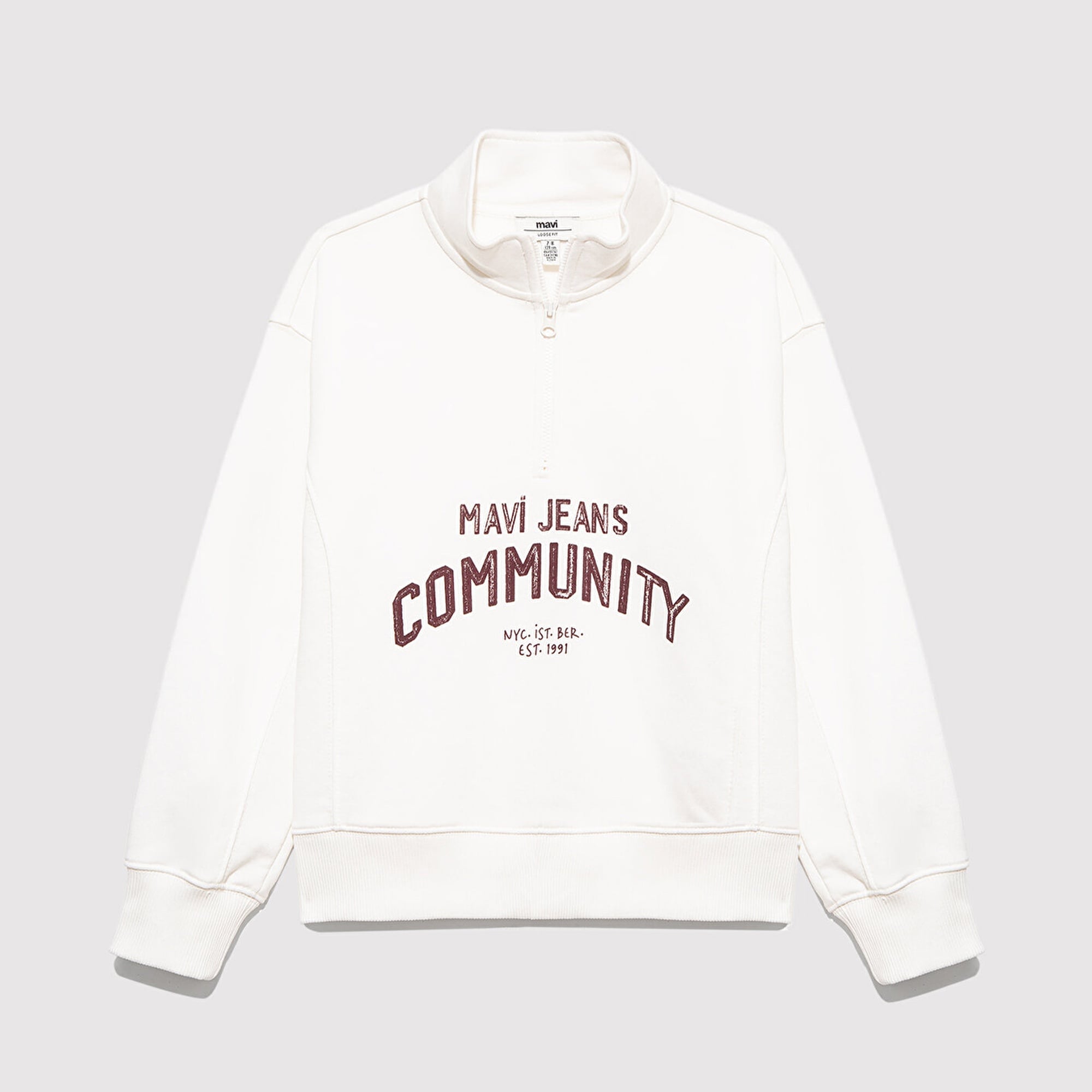 Mavi Baskılı Yarı Fermuarlı Beyaz Sweatshirt 7S10130-70057