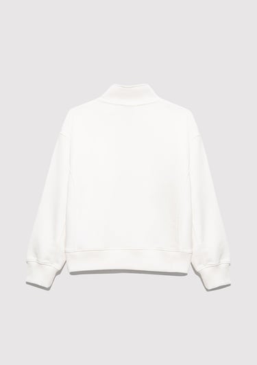  Mavi Baskılı Yarı Fermuarlı Beyaz Sweatshirt 7S10130-70057