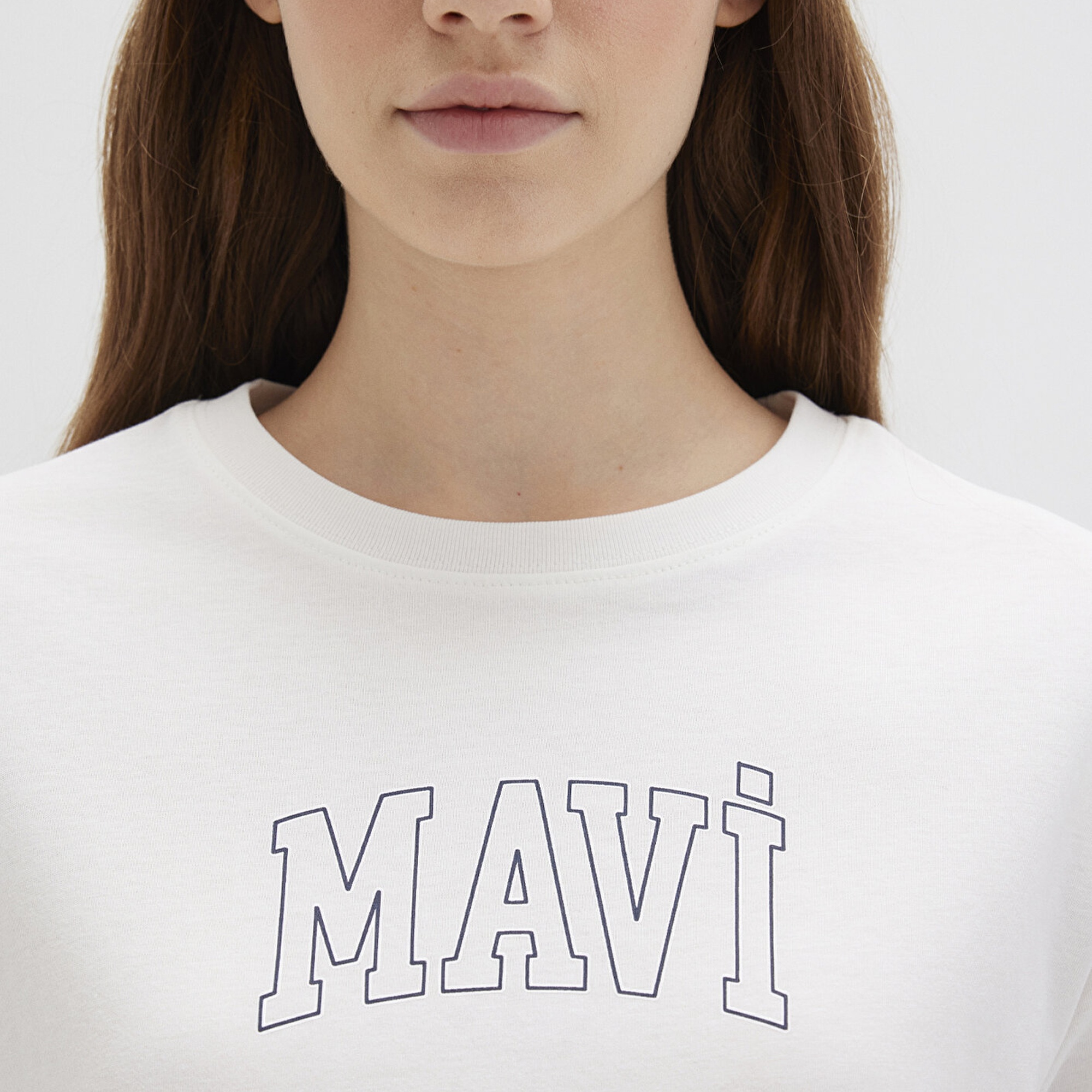 Mavi Mavi Logo Baskılı Ekru Tişört Regular Fit / Normal Kesim 1613564-70057