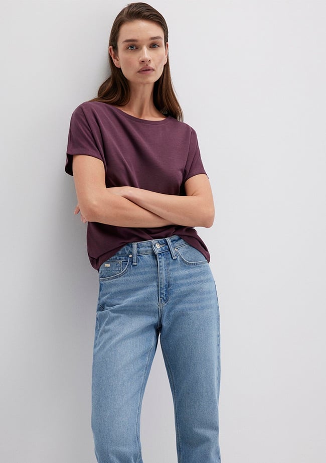  Mavi Lux Touch TENCEL TM Modal Kahverengi Basic Tişört Loose Fit / Bol Rahat Kesim 167245-70421