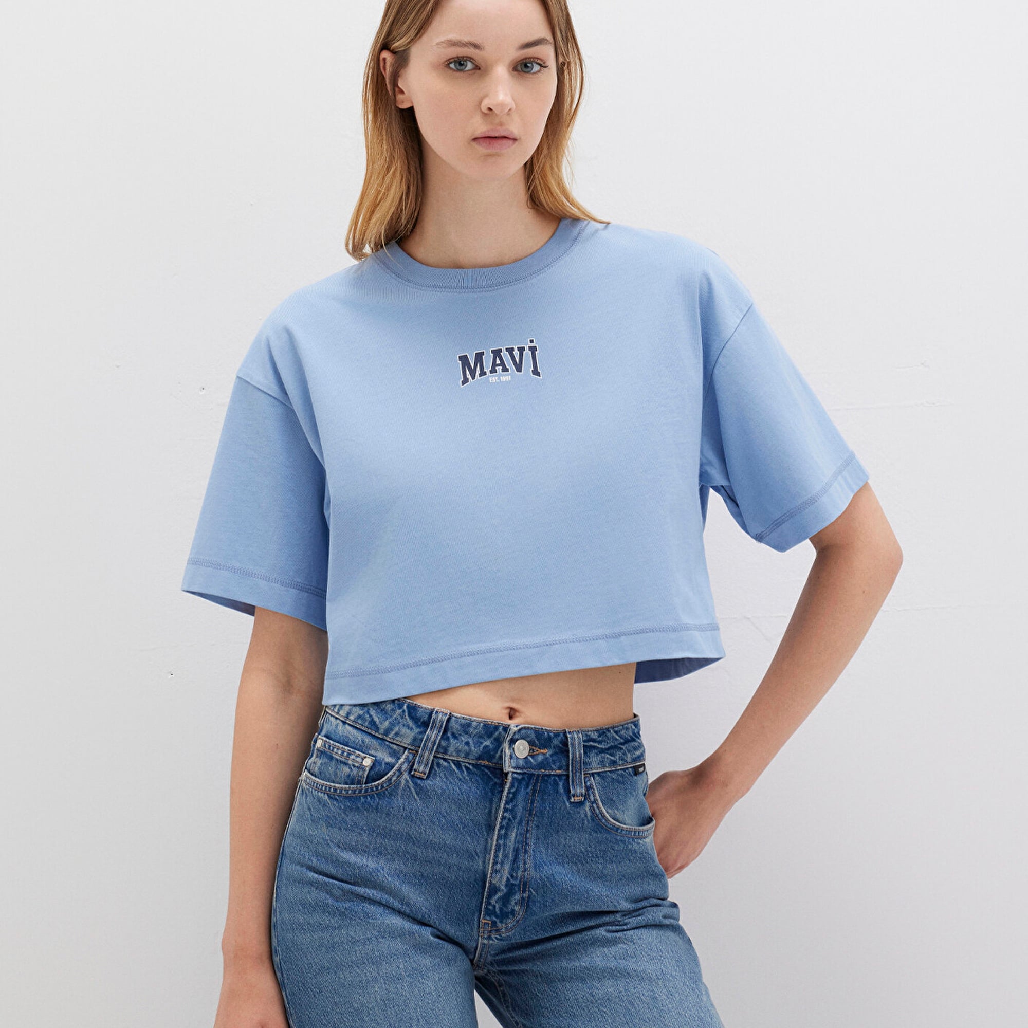 Mavi Mavi Logo Baskılı Mavi Crop Tişört Crop / Kısa Kesim 1613411-70831