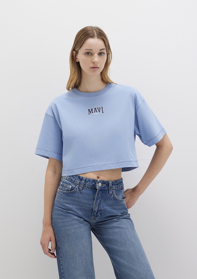  Mavi Mavi Logo Baskılı Mavi Crop Tişört Crop / Kısa Kesim 1613411-70831