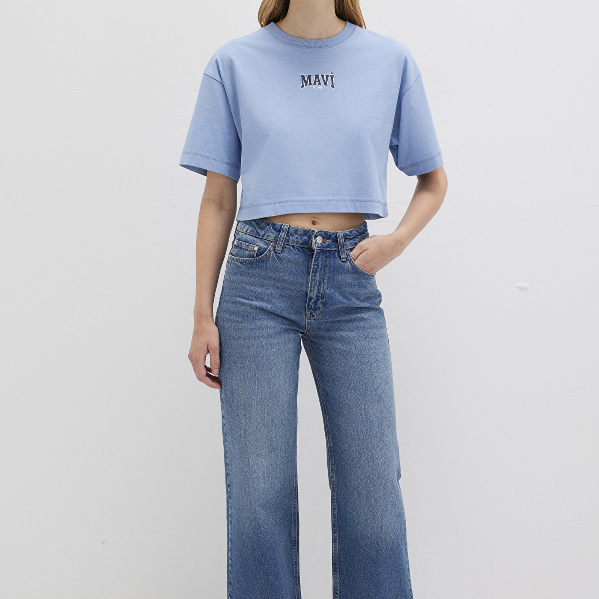 Mavi Mavi Logo Baskılı Mavi Crop Tişört Crop / Kısa Kesim 1613411-70831