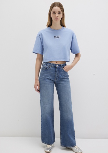  Mavi Mavi Logo Baskılı Mavi Crop Tişört Crop / Kısa Kesim 1613411-70831