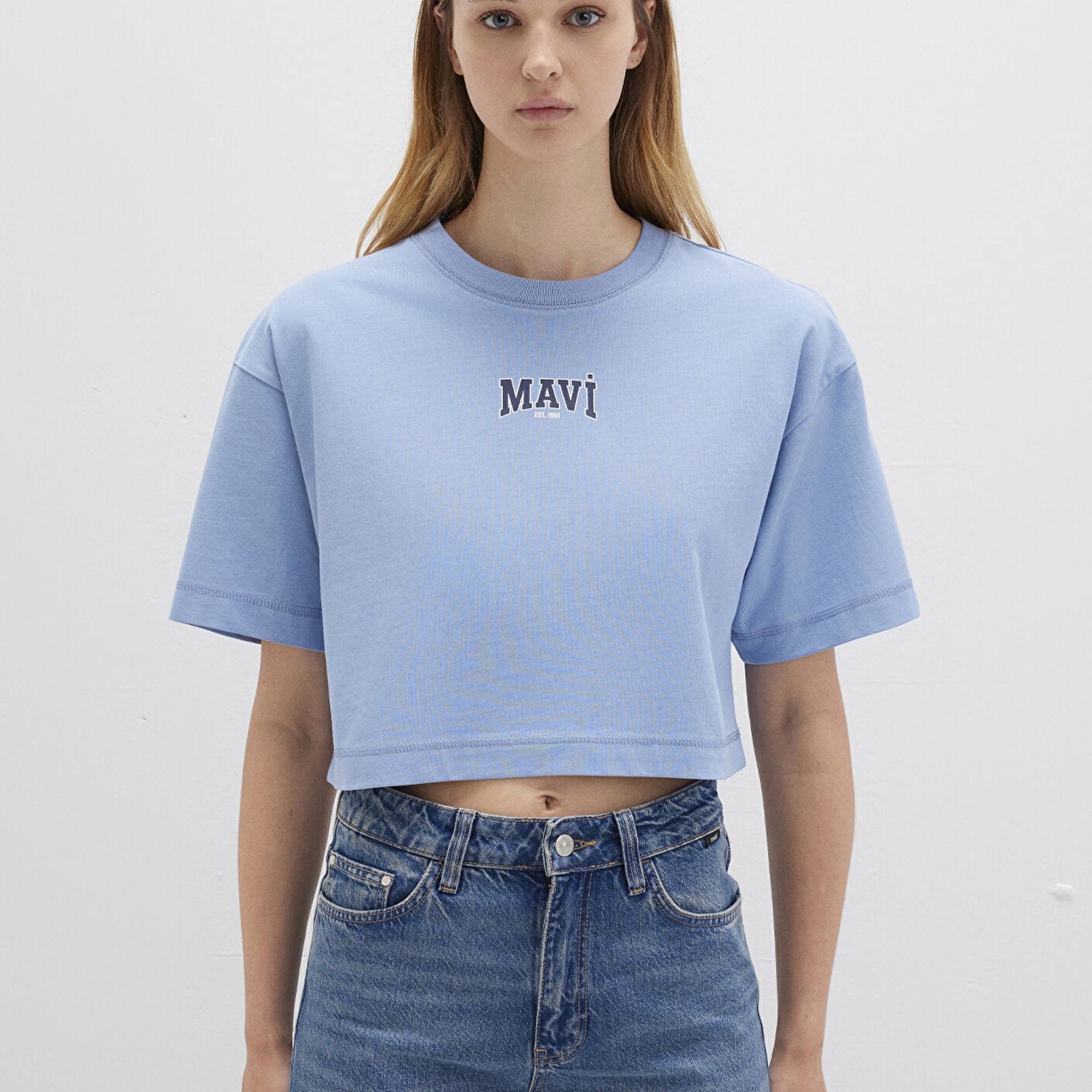 Mavi Mavi Logo Baskılı Mavi Crop Tişört Crop / Kısa Kesim 1613411-70831
