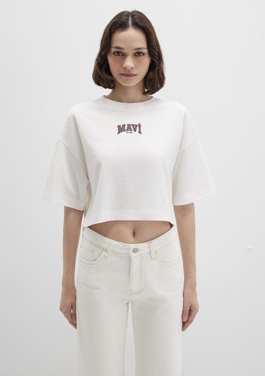  Mavi Mavi Logo Baskılı Ekru Crop Tişört Crop / Kısa Kesim 1613411-70057