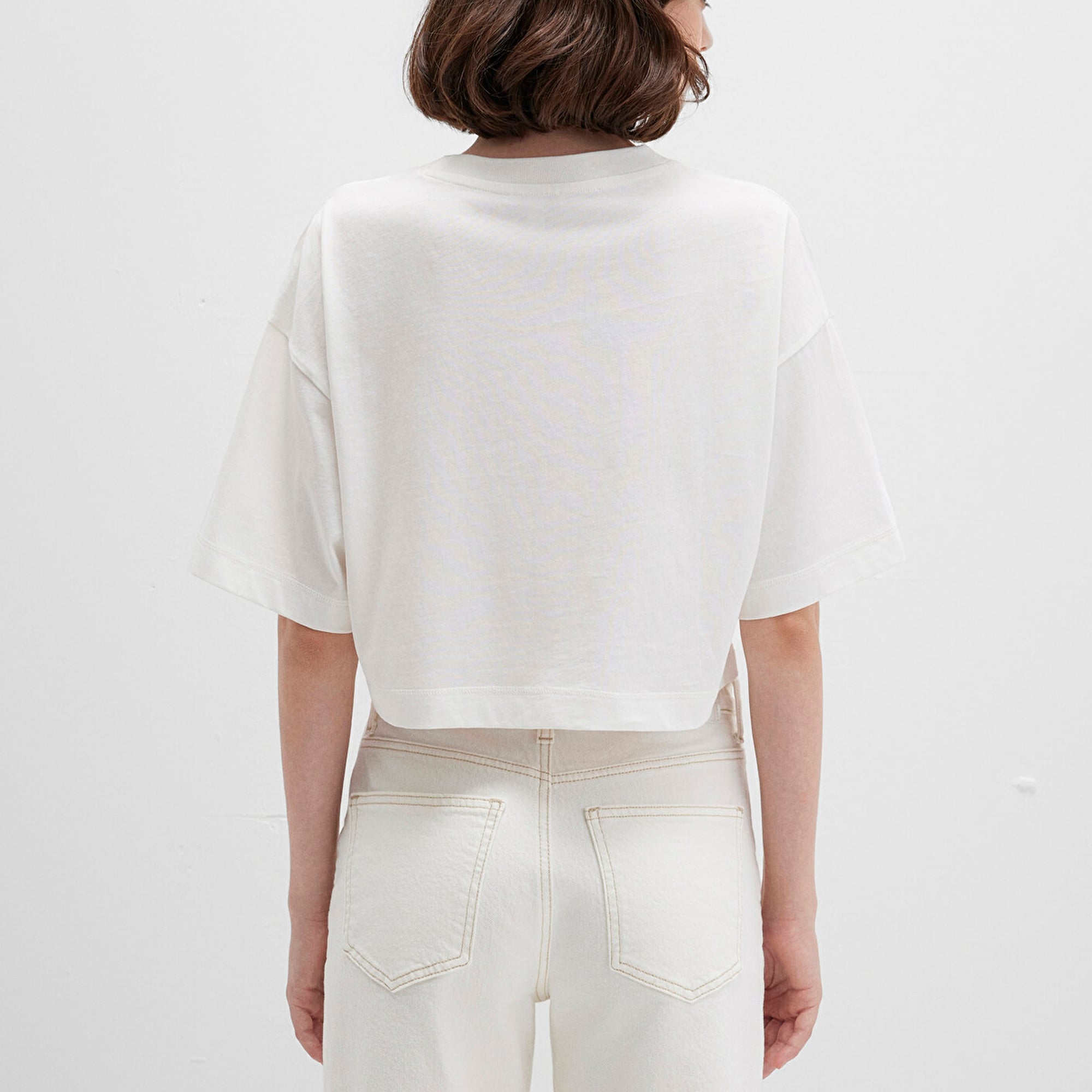 Mavi Mavi Logo Baskılı Ekru Crop Tişört Crop / Kısa Kesim 1613411-70057