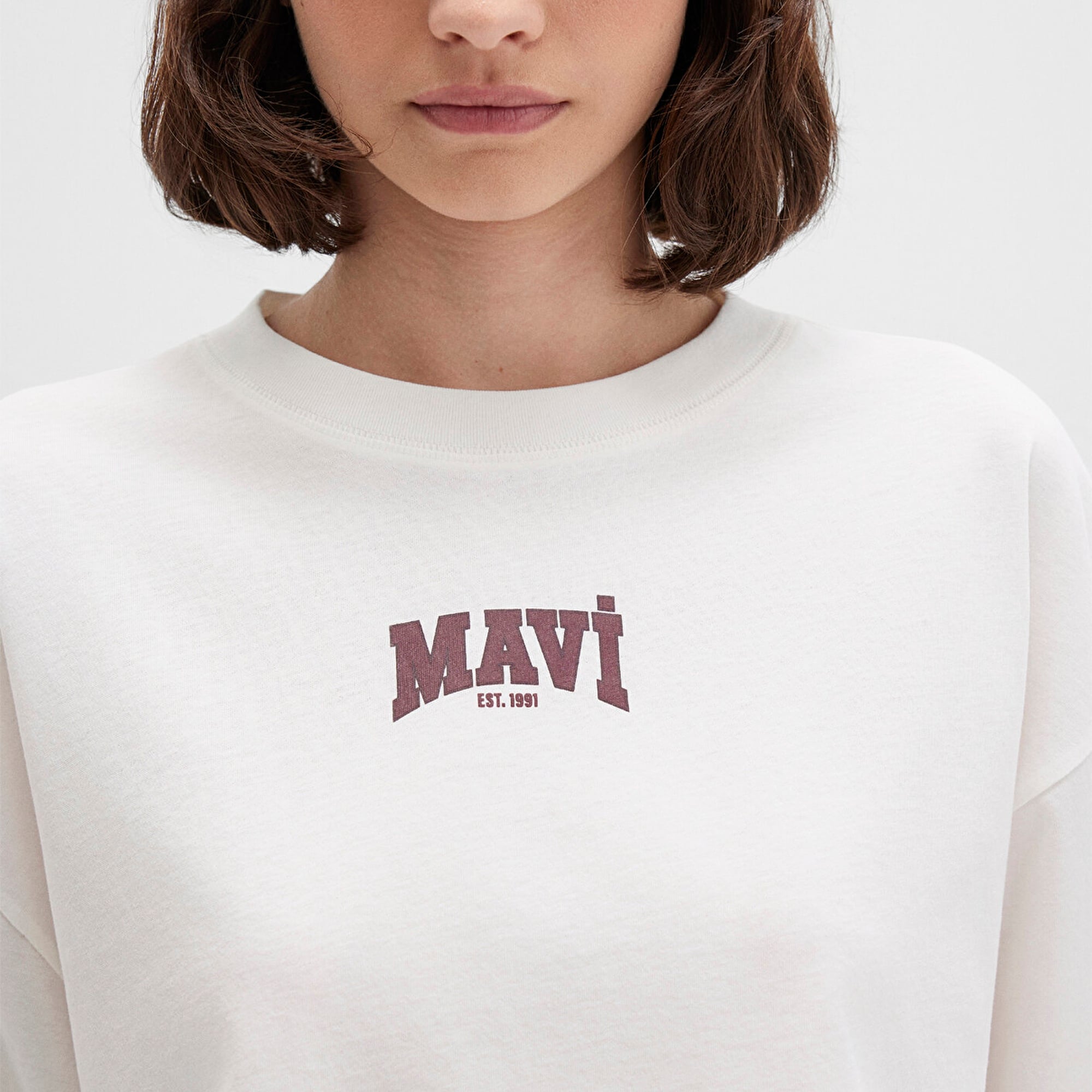 Mavi Mavi Logo Baskılı Ekru Crop Tişört Crop / Kısa Kesim 1613411-70057
