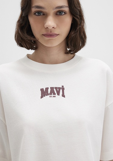  Mavi Mavi Logo Baskılı Ekru Crop Tişört Crop / Kısa Kesim 1613411-70057