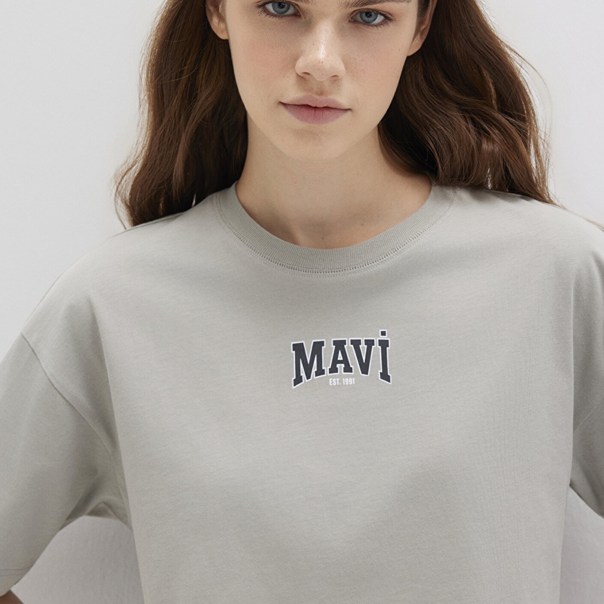 Mavi Mavi Logo Baskılı Gri Crop Tişört Crop / Kısa Kesim 1613411-70112
