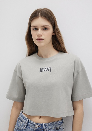  Mavi Mavi Logo Baskılı Gri Crop Tişört Crop / Kısa Kesim 1613411-70112