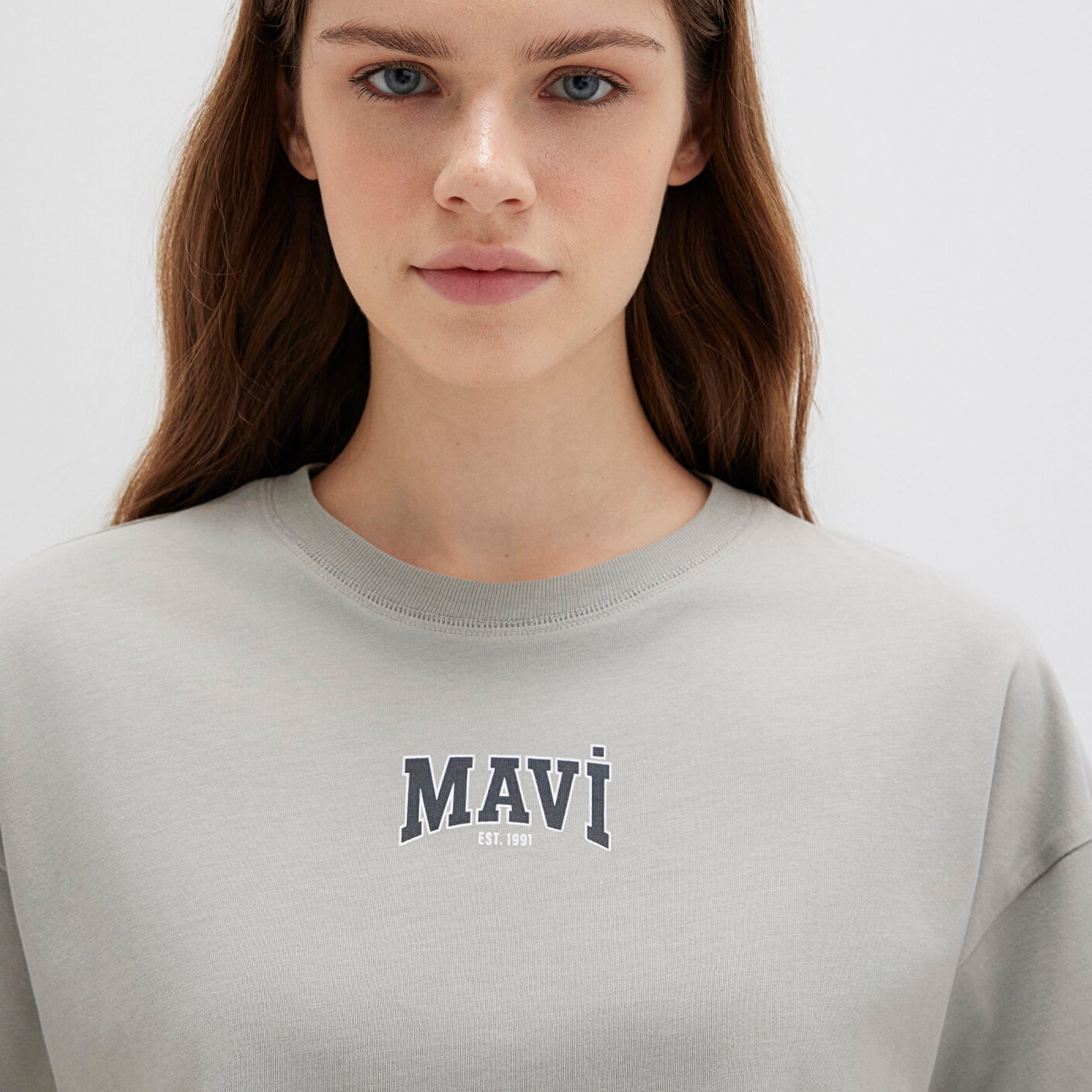 Mavi Mavi Logo Baskılı Gri Crop Tişört Crop / Kısa Kesim 1613411-70112