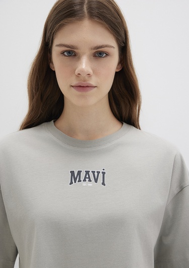  Mavi Mavi Logo Baskılı Gri Crop Tişört Crop / Kısa Kesim 1613411-70112