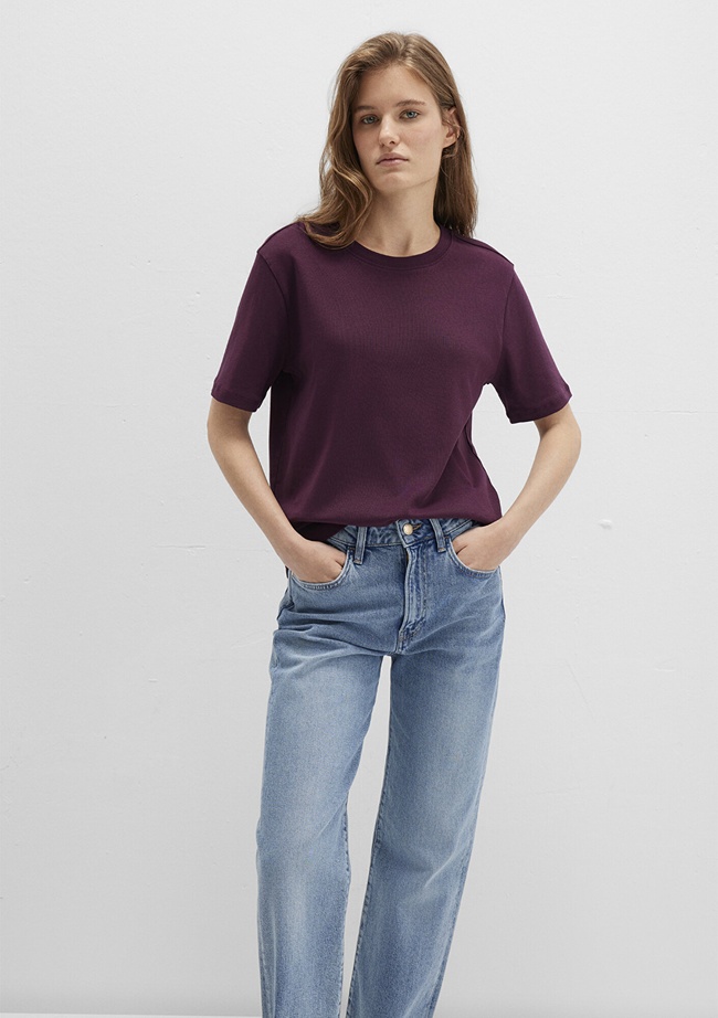  Mavi Bordo Basic Tişört Semi Slim Fit / Yarı Dar Kesim 1612916-70434