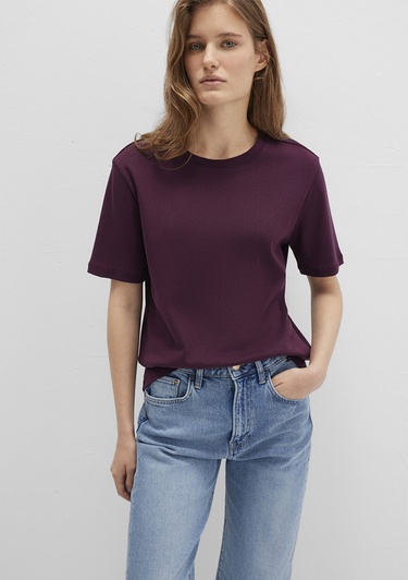  Mavi Bordo Basic Tişört Semi Slim Fit / Yarı Dar Kesim 1612916-70434