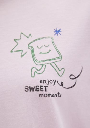  Mavi Baskılı Pembe Tişört Loose Fit / Bol Rahat Kesim 1613379-71007