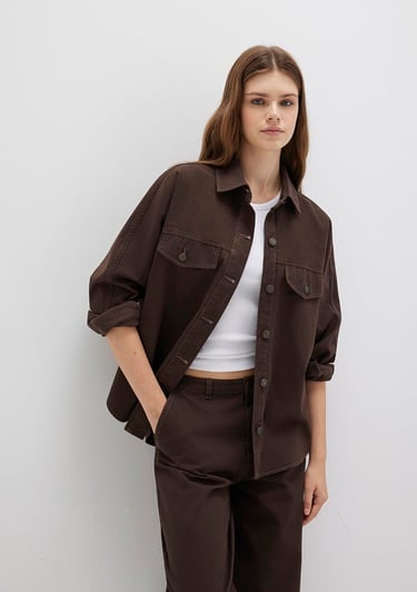  Mavi Kahverengi Gömlek Oversize / Geniş Kesim 1211181-88067