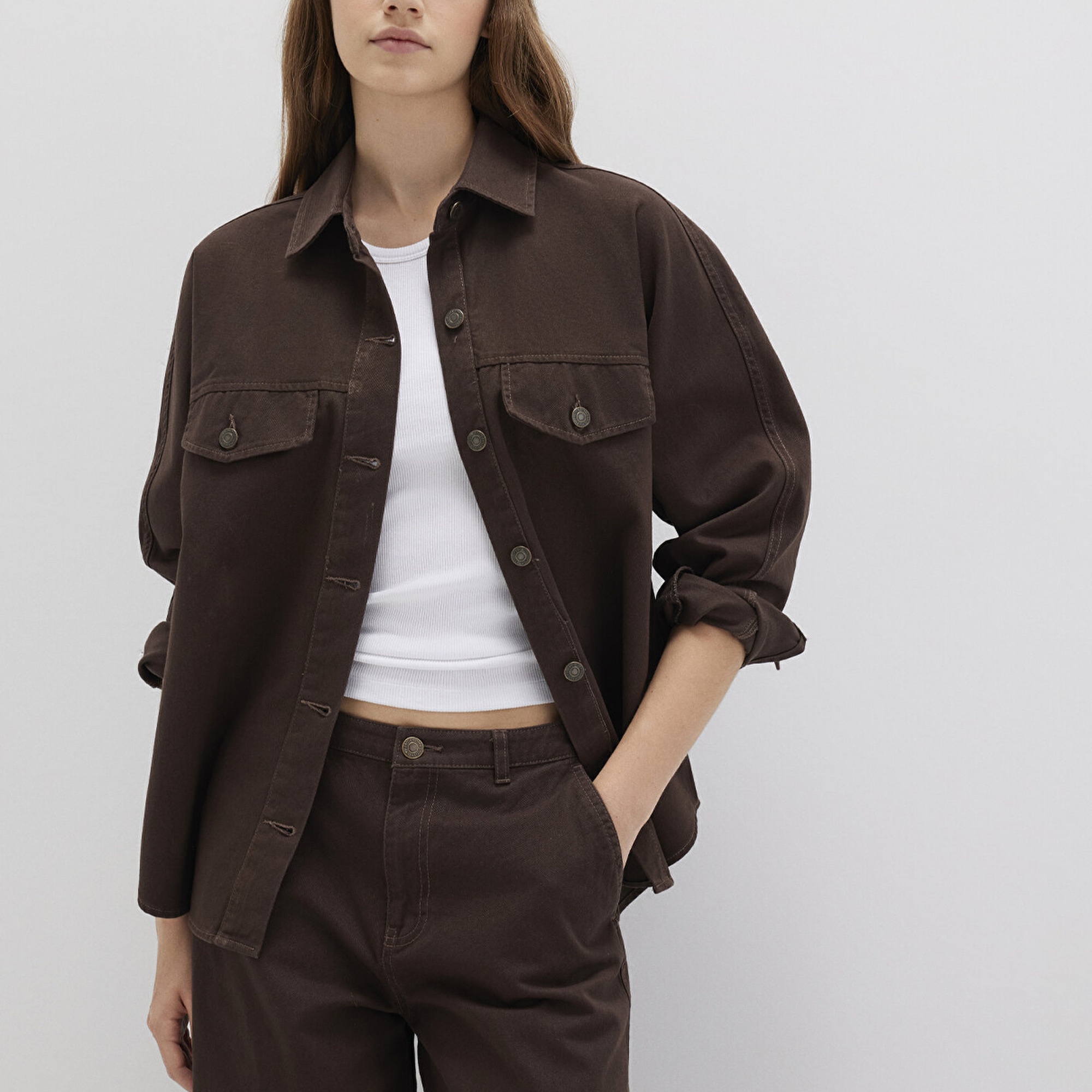 Mavi Kahverengi Gömlek Oversize / Geniş Kesim 1211181-88067