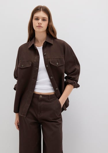  Mavi Kahverengi Gömlek Oversize / Geniş Kesim 1211181-88067