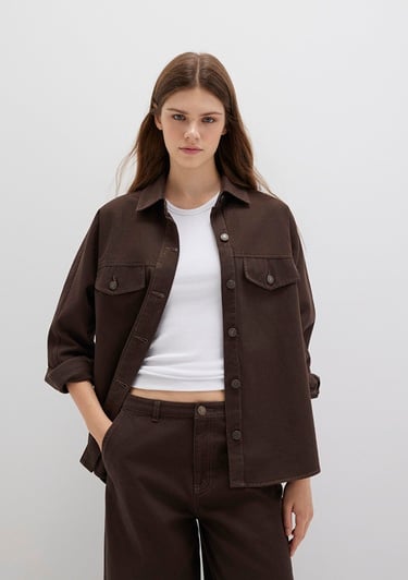  Mavi Kahverengi Gömlek Oversize / Geniş Kesim 1211181-88067