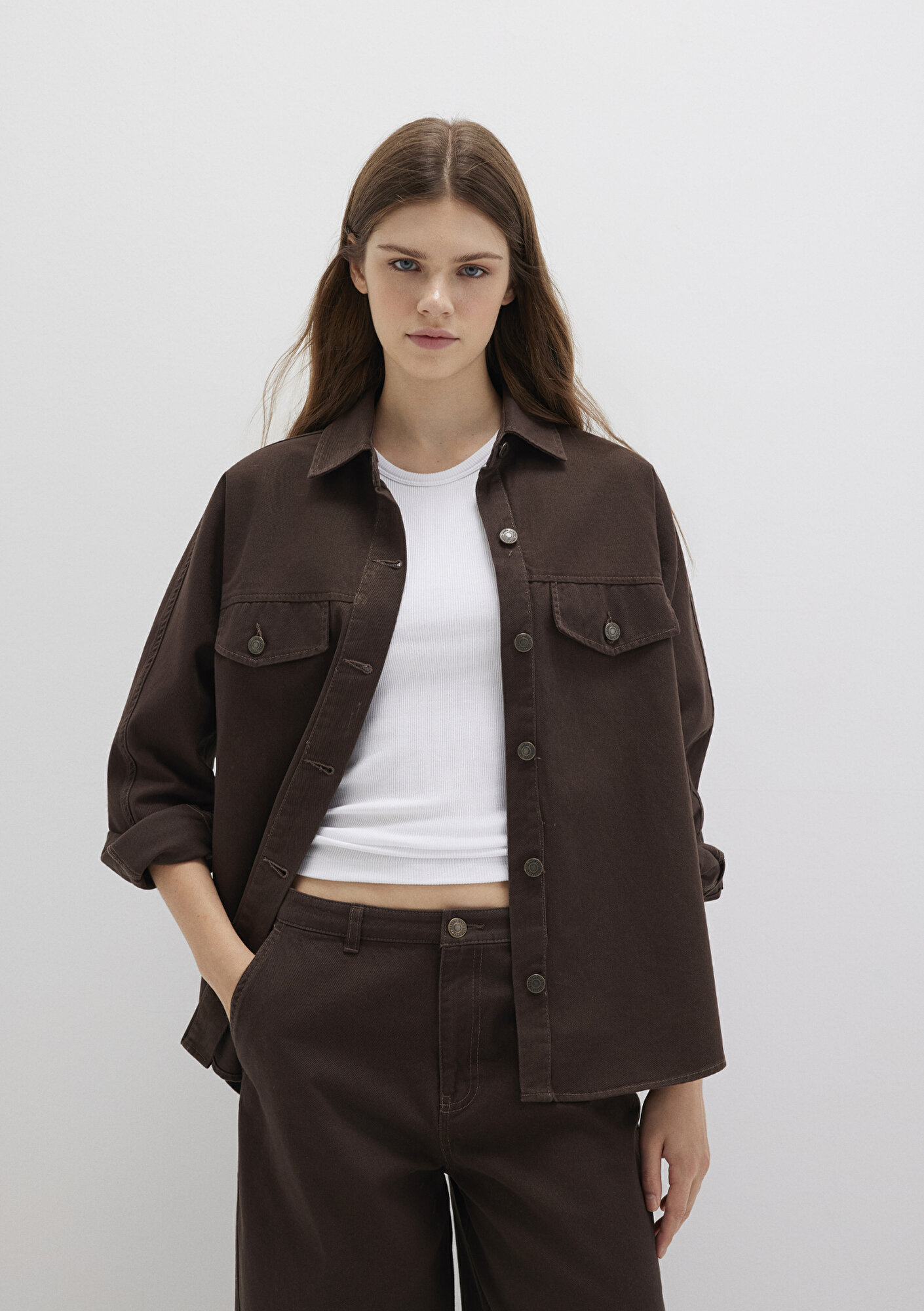  Mavi Kahverengi Gömlek Oversize / Geniş Kesim 1211181-88067