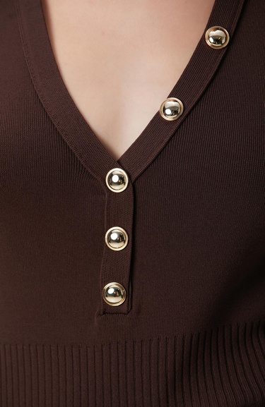  Network Kadın Acı Kahve Düğme Detaylı Kazak