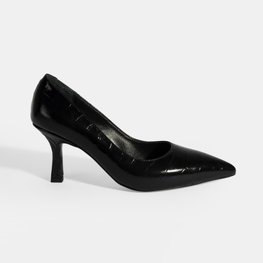  Kadın Siyah Kroko Baskılı Deri Stiletto