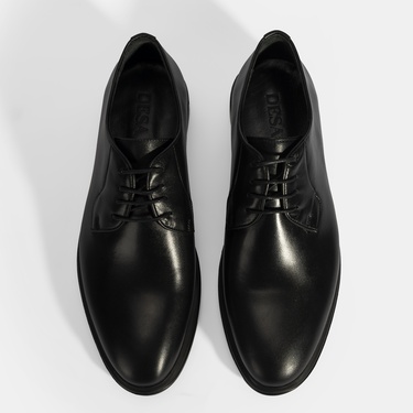  Erkek Siyah Bağcıklı Deri Klasik Ayakkabı