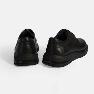  Erkek Siyah Bağcıklı Deri Günlük Ayakkabı