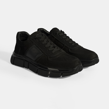  Erkek Siyah Bağcıklı Nubuk Deri Spor Ayakkabı