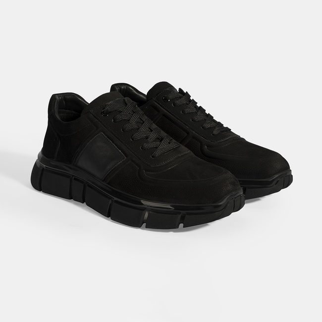  Erkek Siyah Bağcıklı Nubuk Deri Spor Ayakkabı