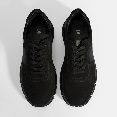  Erkek Siyah Bağcıklı Nubuk Deri Spor Ayakkabı