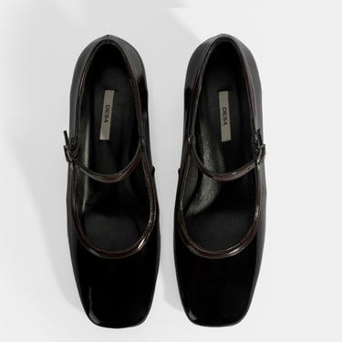  Kadın Siyah Ayarlanabilir Tokalı Kalın Topuklu Klasik Ayakkabı