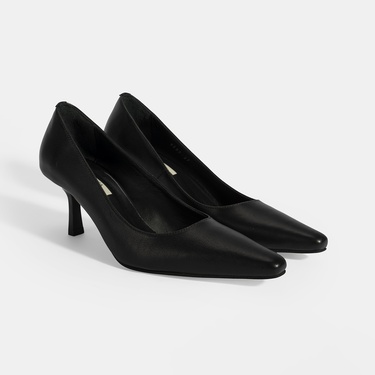  Kadın Siyah Deri Stiletto