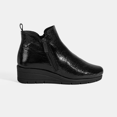  Kadın Siyah DesaComfort Çift Fermuarlı Dolgu Topuklu Deri Bot