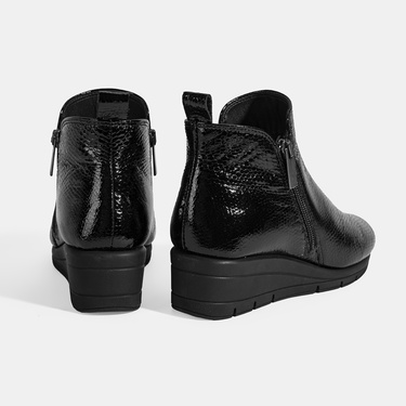  Kadın Siyah DesaComfort Çift Fermuarlı Dolgu Topuklu Deri Bot