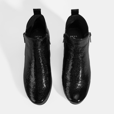  Kadın Siyah DesaComfort Çift Fermuarlı Dolgu Topuklu Deri Bot