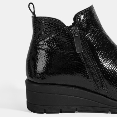  Kadın Siyah DesaComfort Çift Fermuarlı Dolgu Topuklu Deri Bot