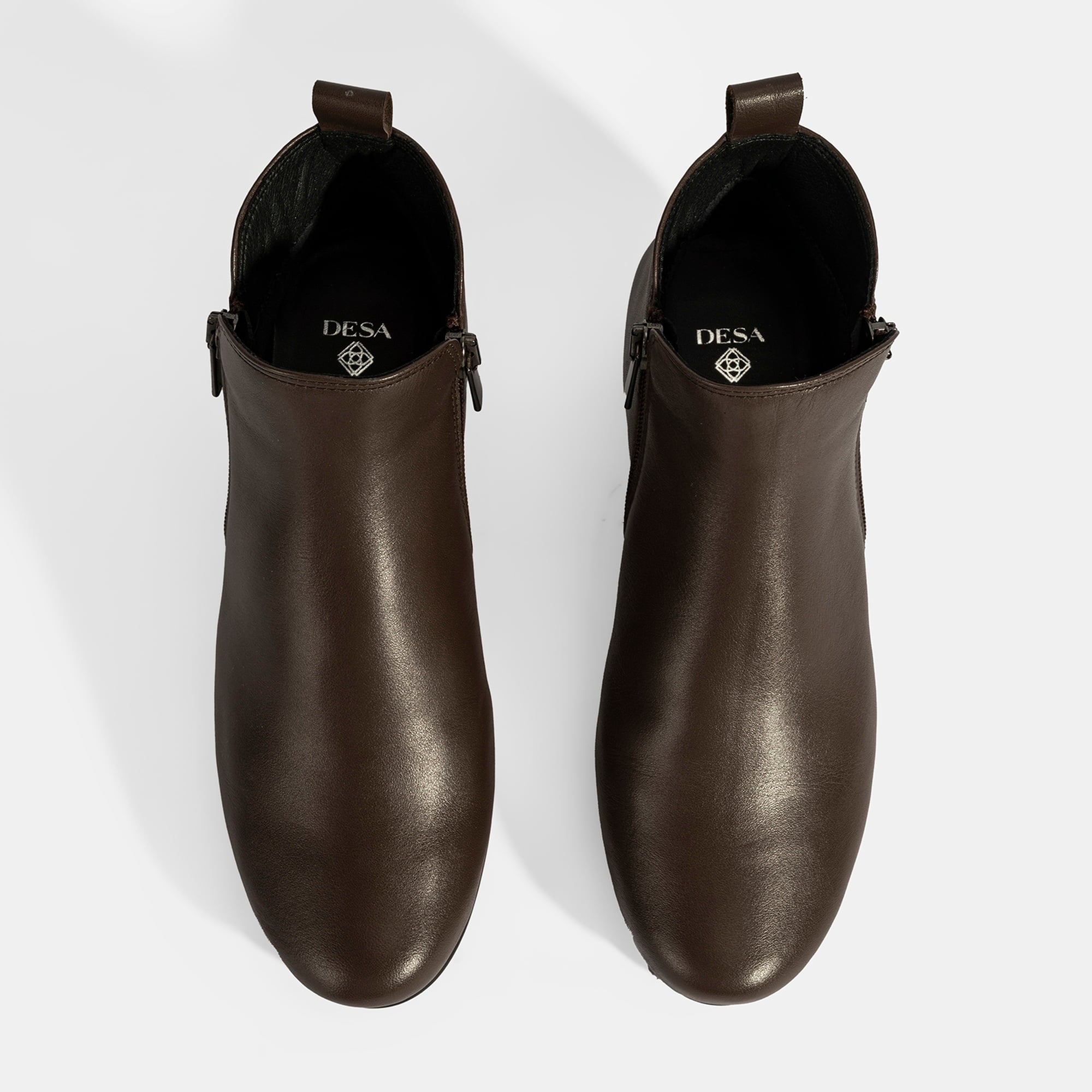 Kadın Kahve DesaComfort Çift Fermuarlı Deri Bot