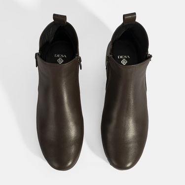  Kadın Kahve DesaComfort Çift Fermuarlı Deri Bot