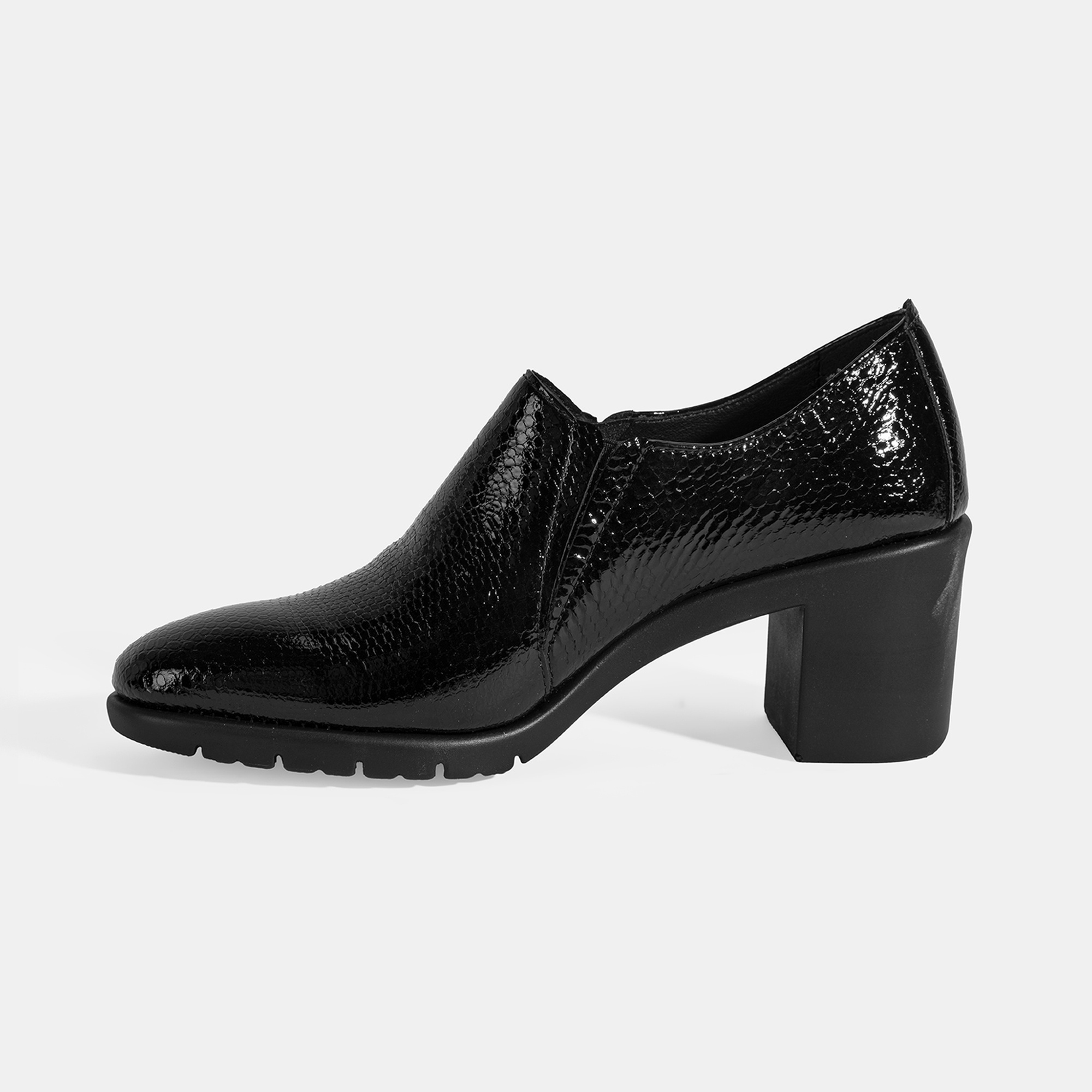 Kadın Siyah Kroko Baskılı DesaComfort Topuklu Deri Ayakkabı