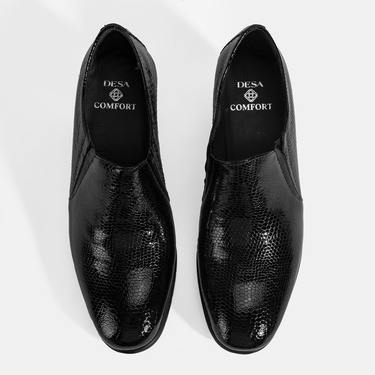  Kadın Siyah Kroko Baskılı DesaComfort Topuklu Deri Ayakkabı