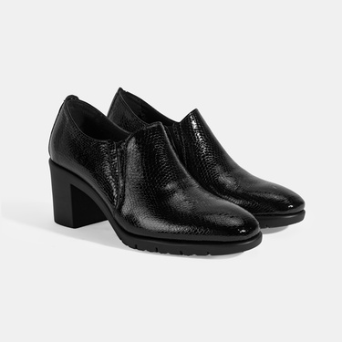  Kadın Siyah Kroko Baskılı DesaComfort Topuklu Deri Ayakkabı
