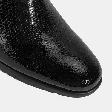  Kadın Siyah Kroko Baskılı DesaComfort Topuklu Deri Ayakkabı