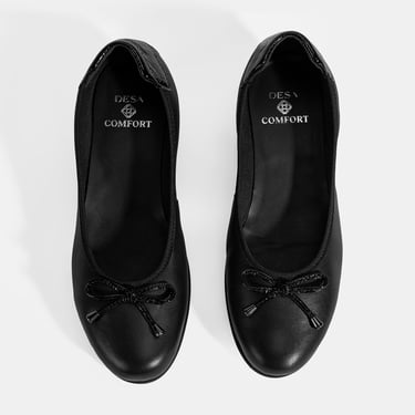  Kadın Siyah Fiyonk Detaylı DesaComfort Deri Ayakkabı